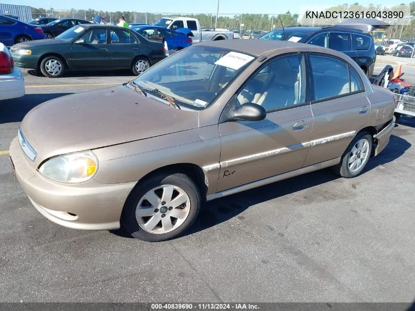 2001 Kia Rio VIN: KNADC123616043890 Lot: 40839690