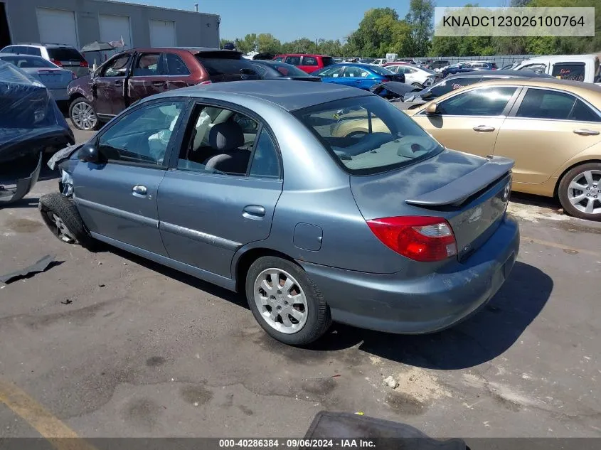 2002 Kia Rio VIN: KNADC123026100764 Lot: 40286384