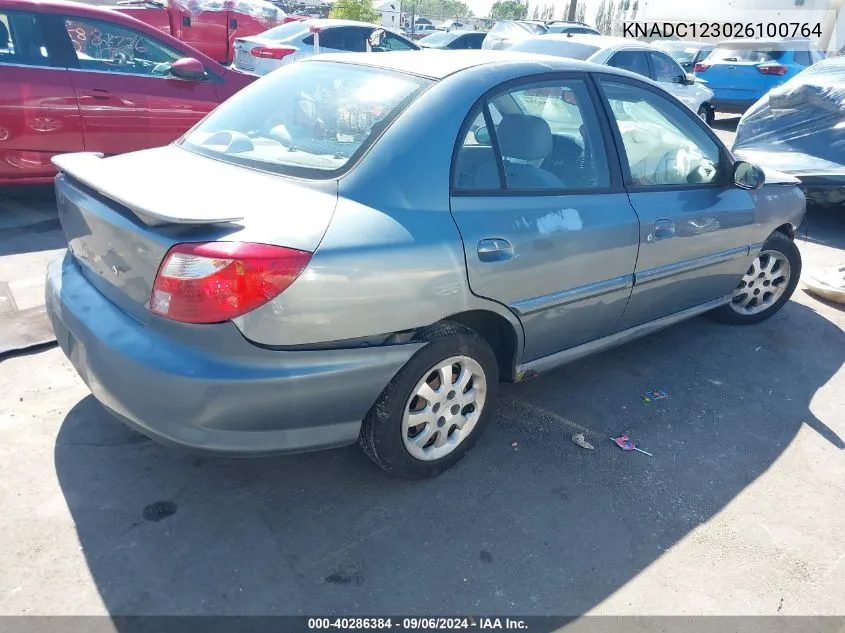 2002 Kia Rio VIN: KNADC123026100764 Lot: 40286384