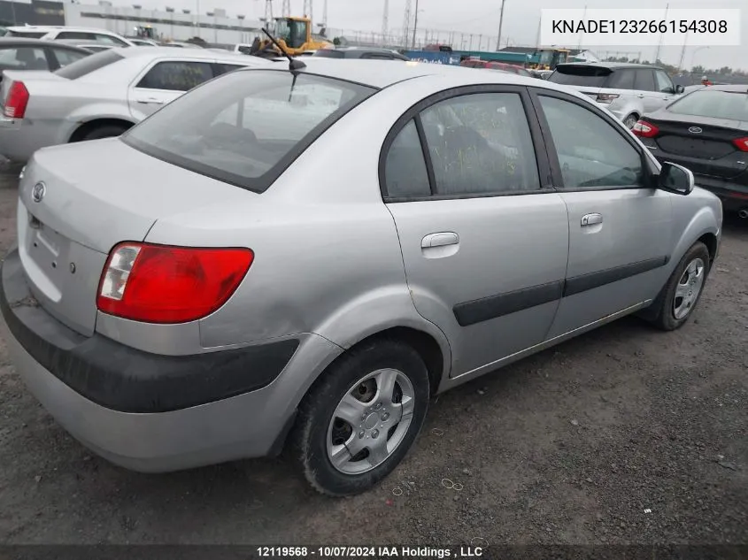 2006 Kia Rio VIN: KNADE123266154308 Lot: 12119568