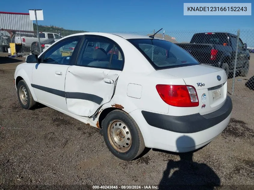 2006 Kia Rio Lx VIN: KNADE123166152243 Lot: 40243845