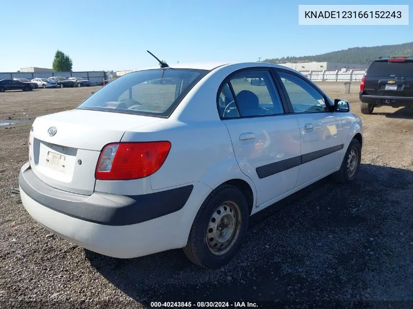 2006 Kia Rio Lx VIN: KNADE123166152243 Lot: 40243845