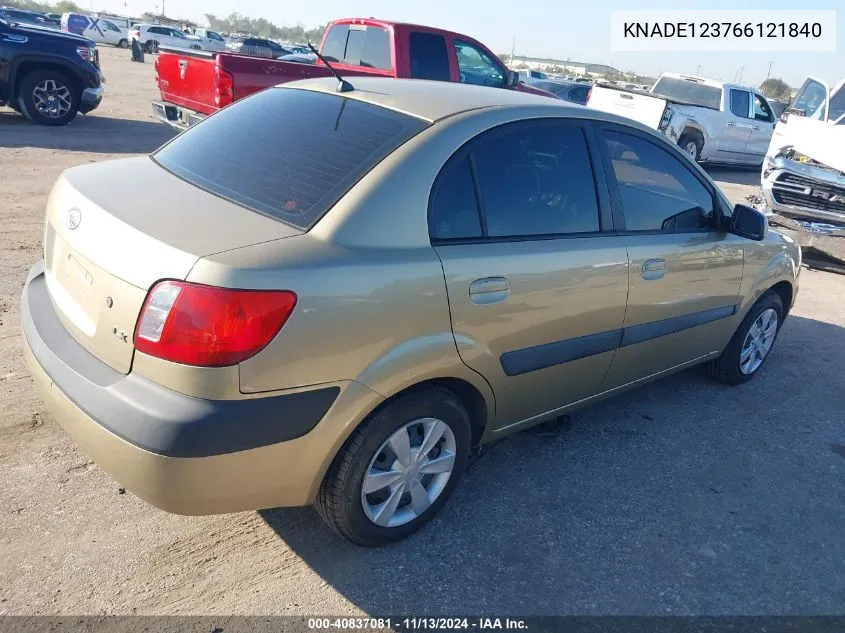 2006 Kia Rio Lx VIN: KNADE123766121840 Lot: 40837081