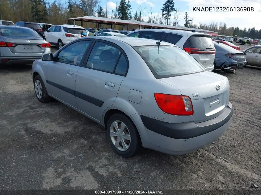 2006 Kia Rio Lx VIN: KNADE123266136908 Lot: 40917990