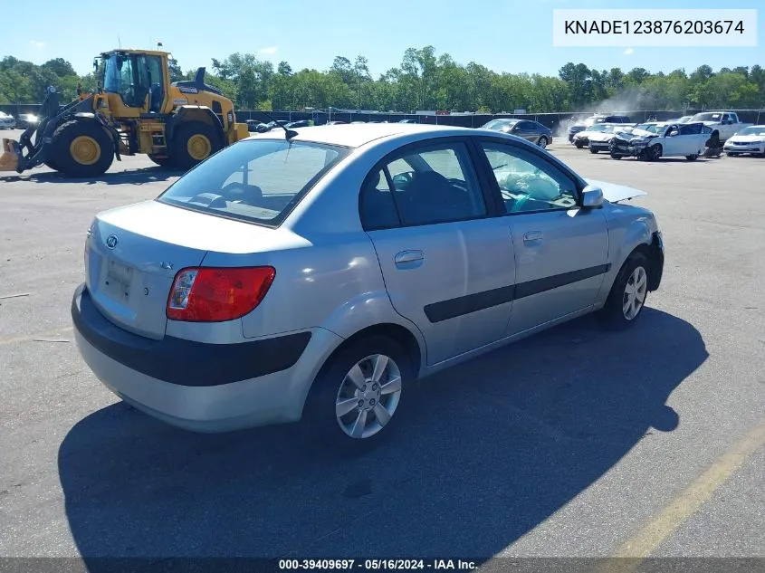 2007 Kia Rio Lx VIN: KNADE123876203674 Lot: 39409697