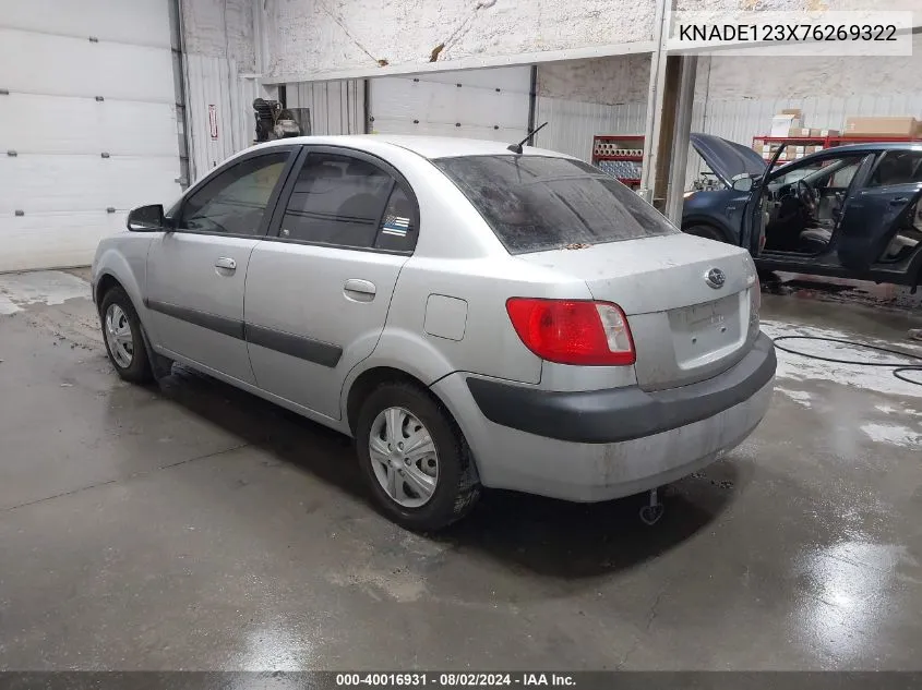 2007 Kia Rio VIN: KNADE123X76269322 Lot: 40016931