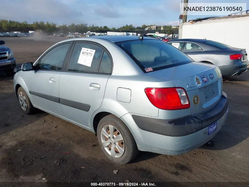 2007 Kia Rio Lx VIN: KNADE123876190540 Lot: 40370773