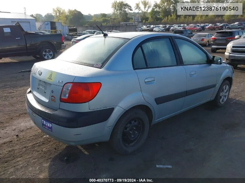 2007 Kia Rio Lx VIN: KNADE123876190540 Lot: 40370773