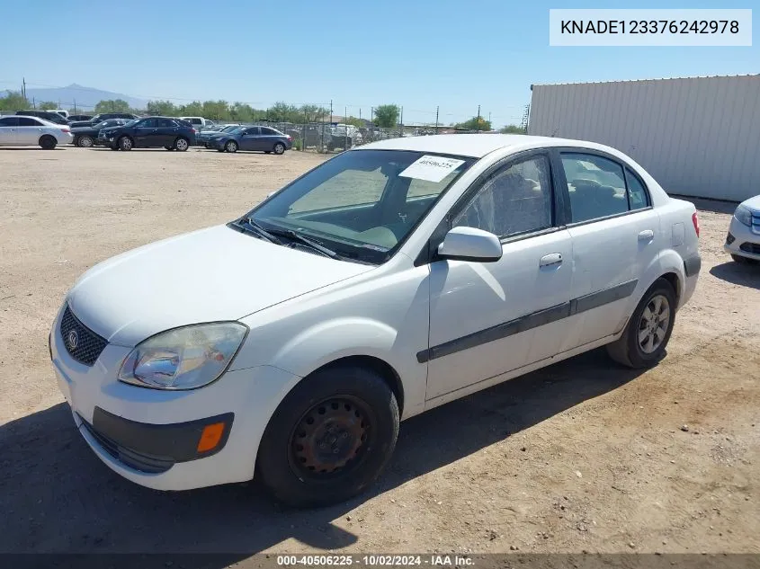 2007 Kia Rio Lx VIN: KNADE123376242978 Lot: 40506225