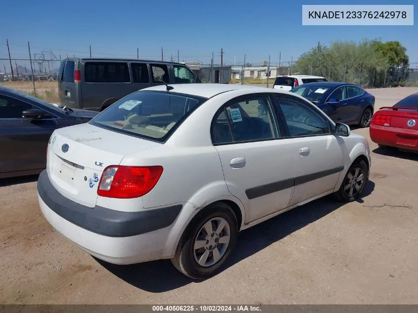 2007 Kia Rio Lx VIN: KNADE123376242978 Lot: 40506225