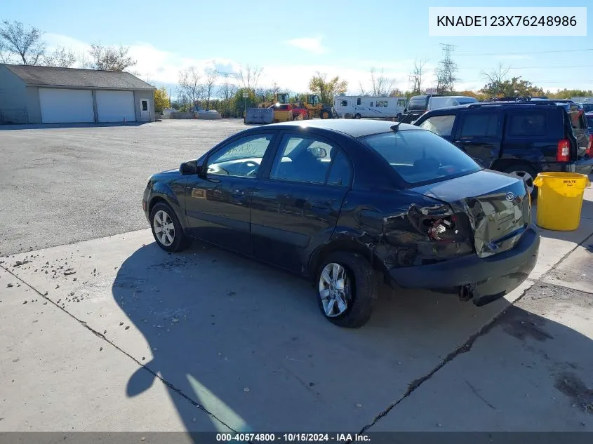 2007 Kia Rio Lx VIN: KNADE123X76248986 Lot: 40574800