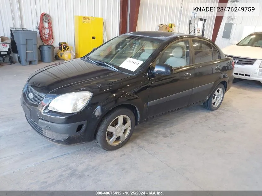 2007 Kia Rio Lx VIN: KNADE123476249759 Lot: 40675412