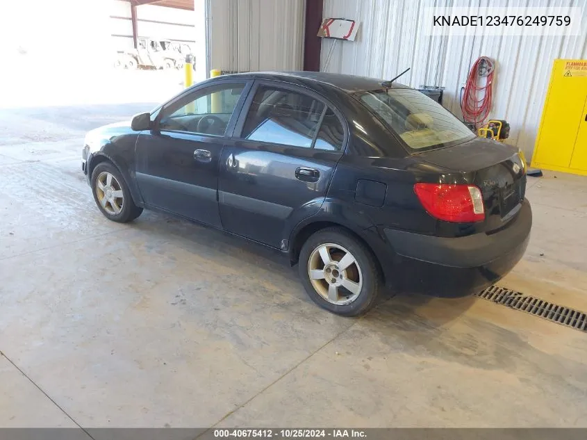 2007 Kia Rio Lx VIN: KNADE123476249759 Lot: 40675412