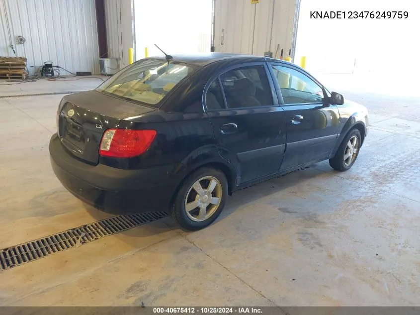 2007 Kia Rio Lx VIN: KNADE123476249759 Lot: 40675412