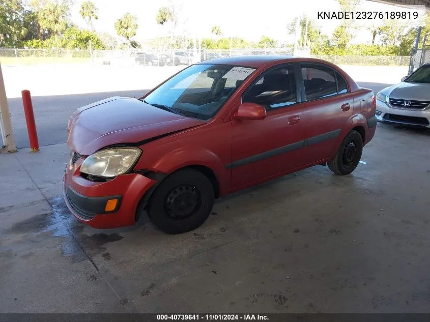 2007 Kia Rio Lx VIN: KNADE123276189819 Lot: 40739641