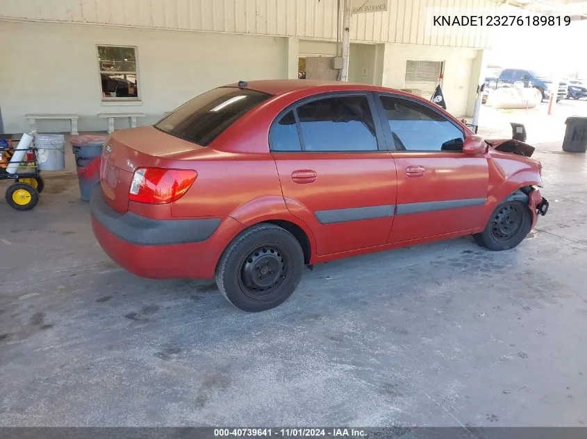 2007 Kia Rio Lx VIN: KNADE123276189819 Lot: 40739641