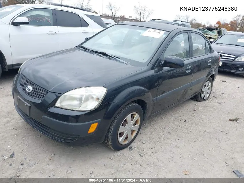 2007 Kia Rio Lx VIN: KNADE123776248380 Lot: 40751106