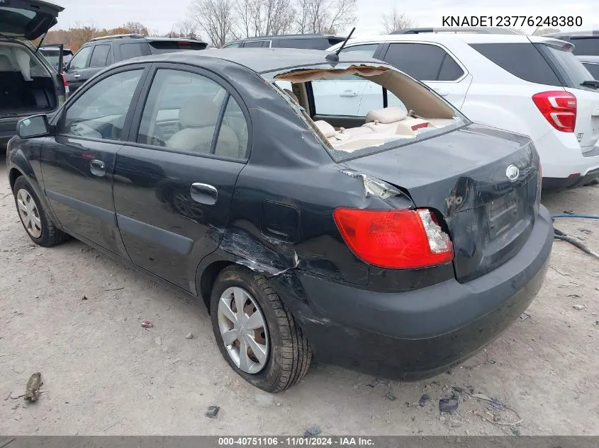 2007 Kia Rio Lx VIN: KNADE123776248380 Lot: 40751106