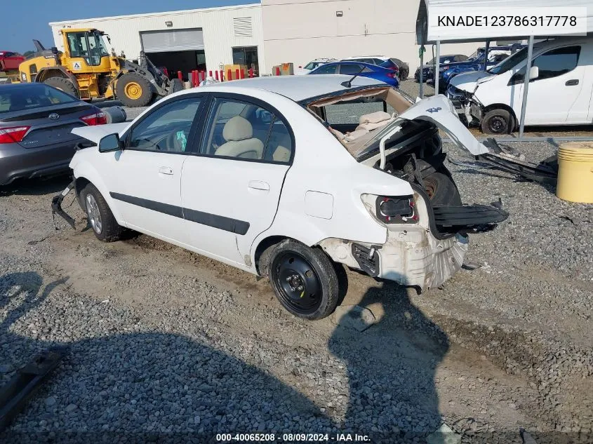 2008 Kia Rio Lx/Sx VIN: KNADE123786317778 Lot: 40065208