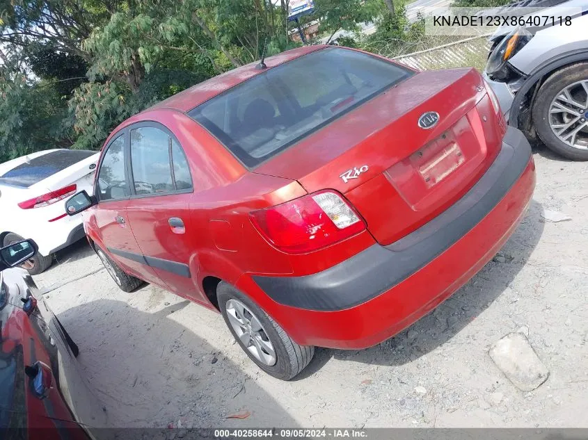 2008 Kia Rio Lx VIN: KNADE123X86407118 Lot: 40258644