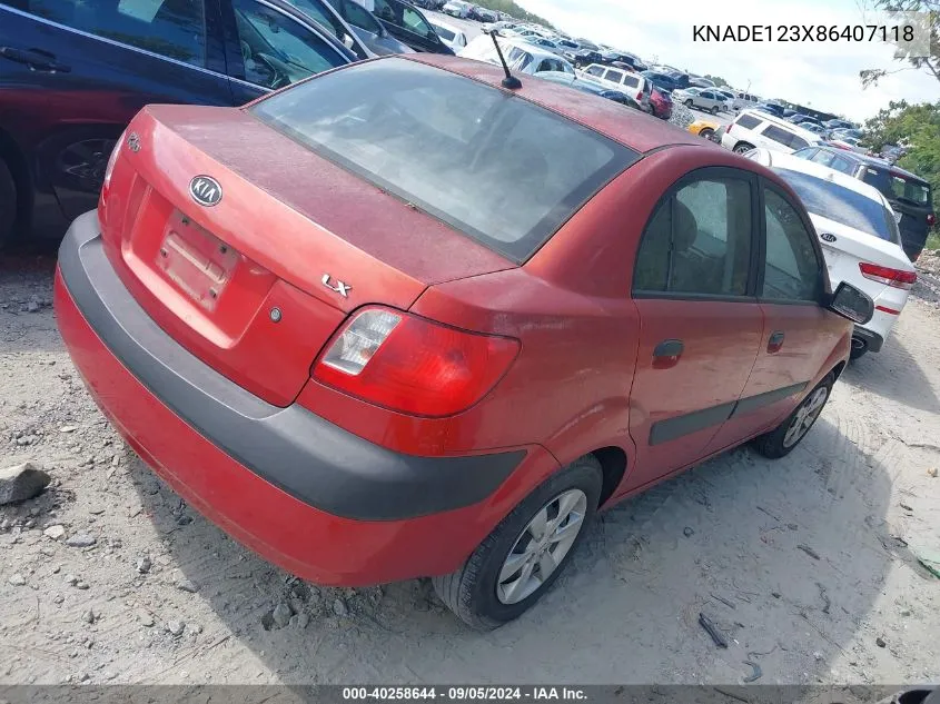 2008 Kia Rio Lx VIN: KNADE123X86407118 Lot: 40258644