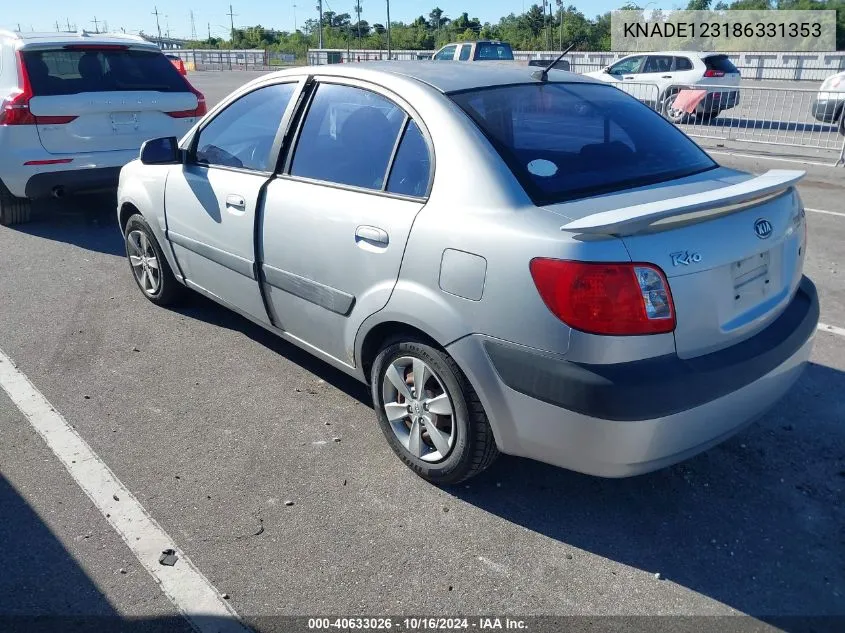 2008 Kia Rio Lx VIN: KNADE123186331353 Lot: 40633026