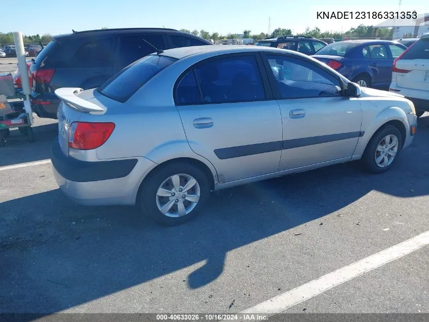 2008 Kia Rio Lx VIN: KNADE123186331353 Lot: 40633026