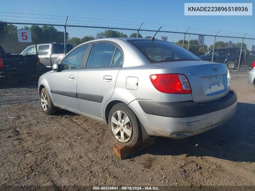 2009 Kia Rio Lx VIN: KNADE223896518936 Lot: 40335641