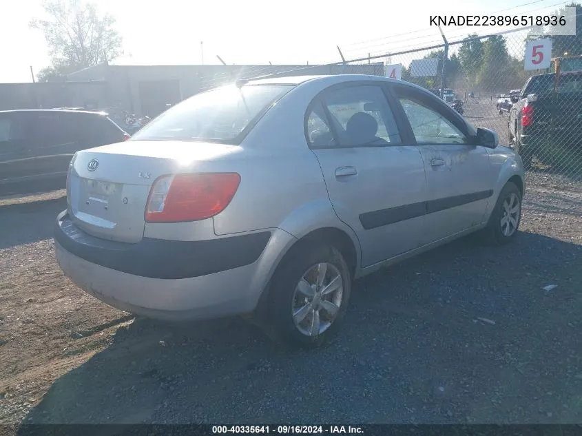 2009 Kia Rio Lx VIN: KNADE223896518936 Lot: 40335641