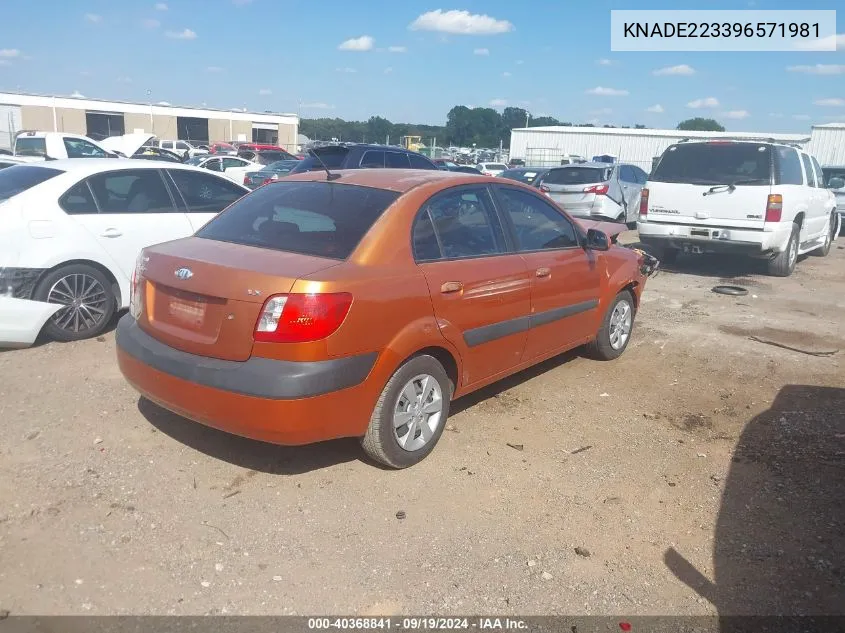 2009 Kia Rio Lx VIN: KNADE223396571981 Lot: 40368841