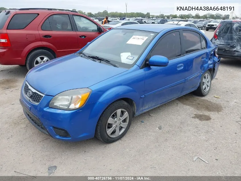 2010 Kia Rio Lx VIN: KNADH4A38A6648191 Lot: 40726756