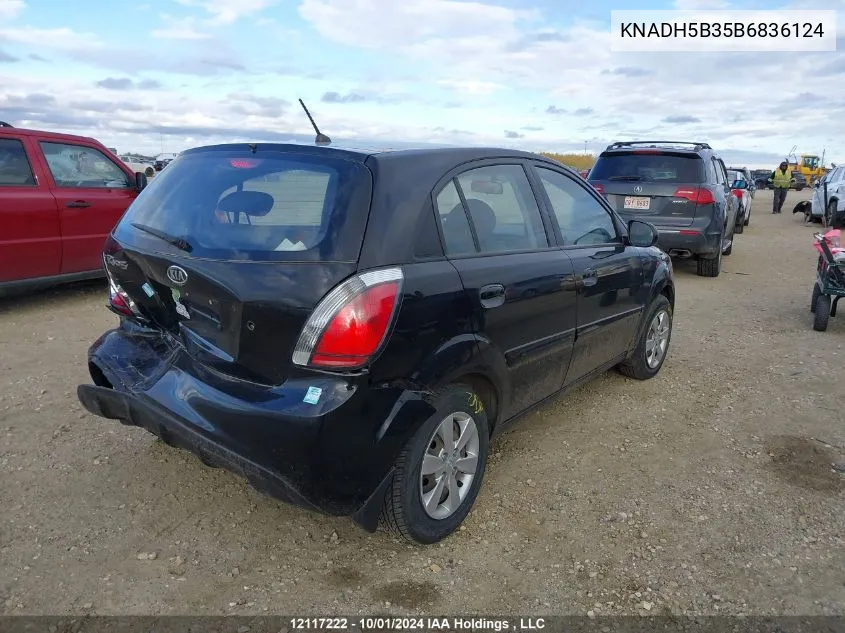 2011 Kia Rio VIN: KNADH5B35B6836124 Lot: 12117222