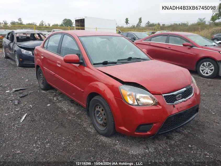 2011 Kia Rio VIN: KNADH4B3XB6745098 Lot: 12119298