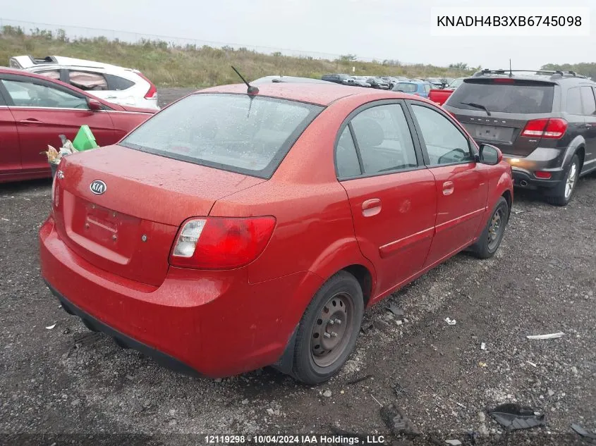 2011 Kia Rio VIN: KNADH4B3XB6745098 Lot: 12119298