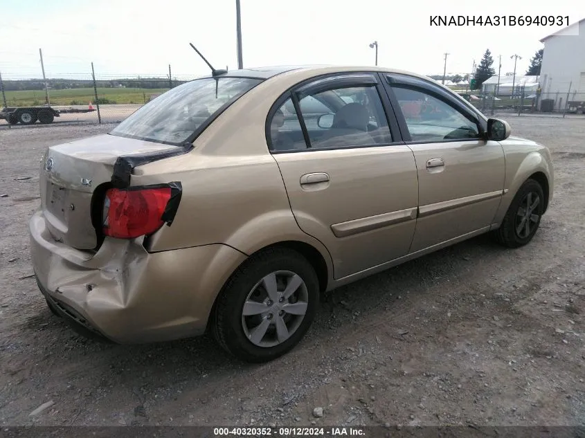 2011 Kia Rio Lx VIN: KNADH4A31B6940931 Lot: 40320352