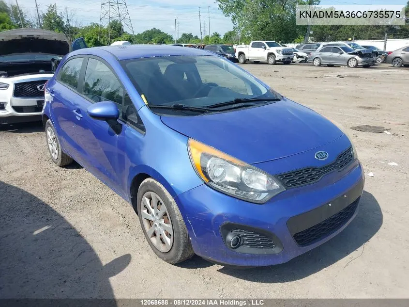 2012 Kia Rio VIN: KNADM5A36C6735575 Lot: 12068688