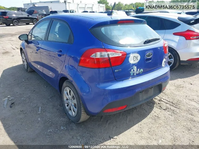 2012 Kia Rio VIN: KNADM5A36C6735575 Lot: 12068688