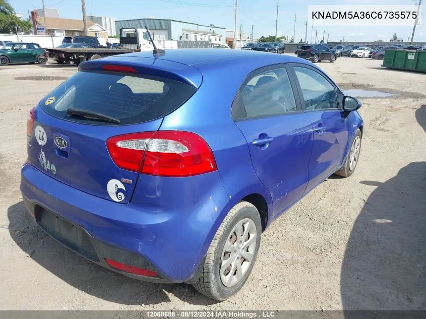 2012 Kia Rio VIN: KNADM5A36C6735575 Lot: 12068688