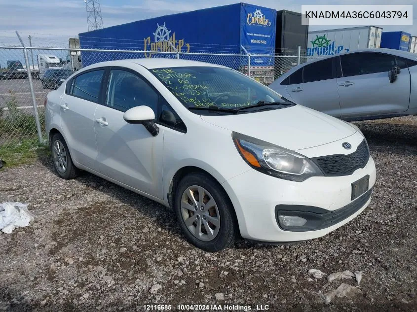 2012 Kia Rio Lx VIN: KNADM4A36C6043794 Lot: 12116685