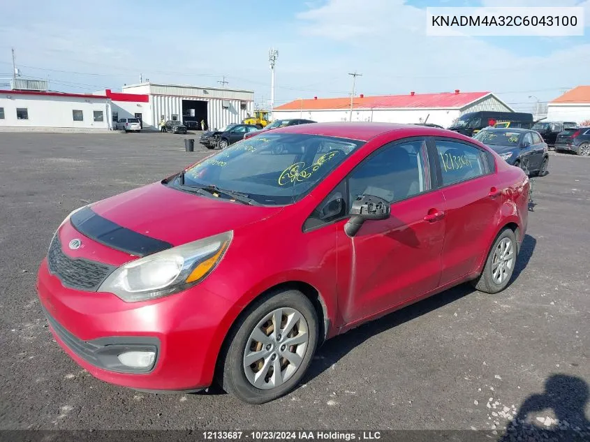 2012 Kia Rio Lx VIN: KNADM4A32C6043100 Lot: 12133687