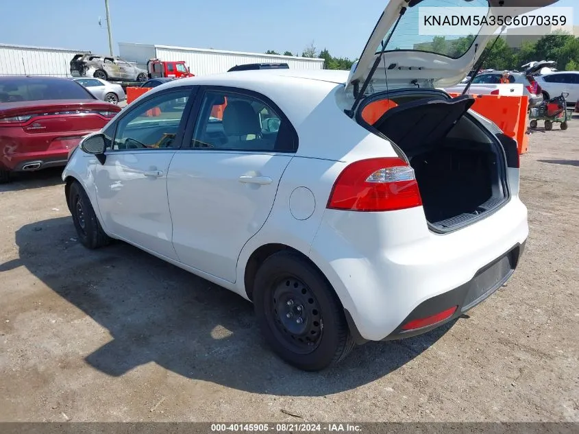 2012 Kia Rio5 Lx VIN: KNADM5A35C6070359 Lot: 40145905