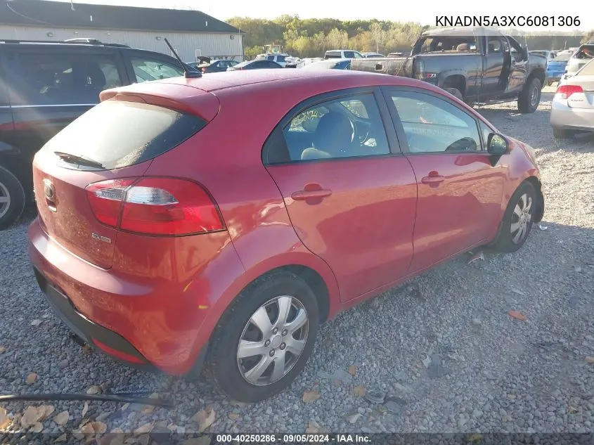 2012 Kia Rio Ex/Sx VIN: KNADN5A3XC6081306 Lot: 40250286