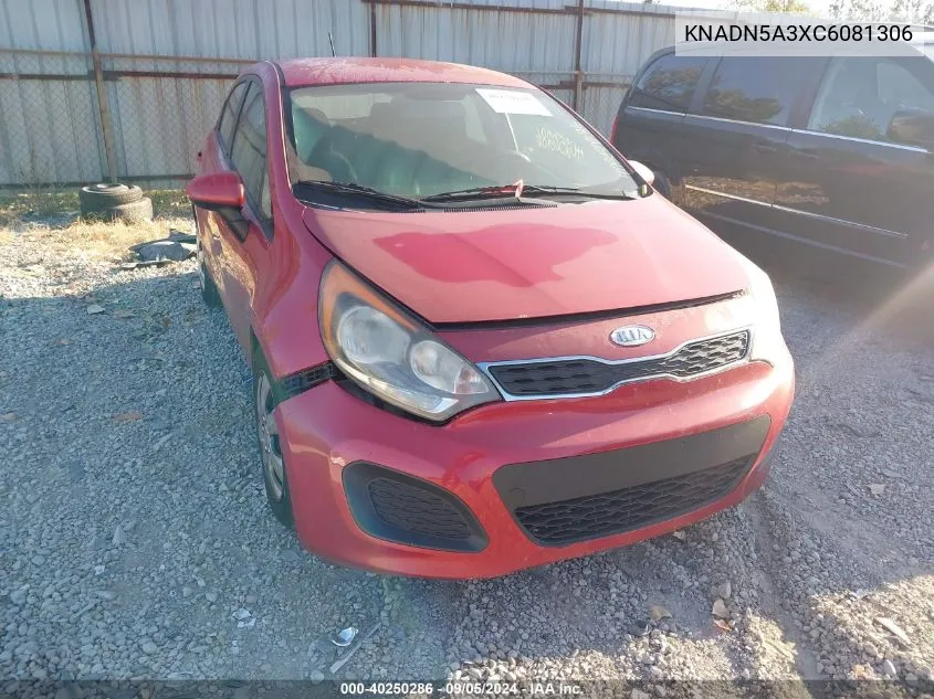 2012 Kia Rio Ex/Sx VIN: KNADN5A3XC6081306 Lot: 40250286