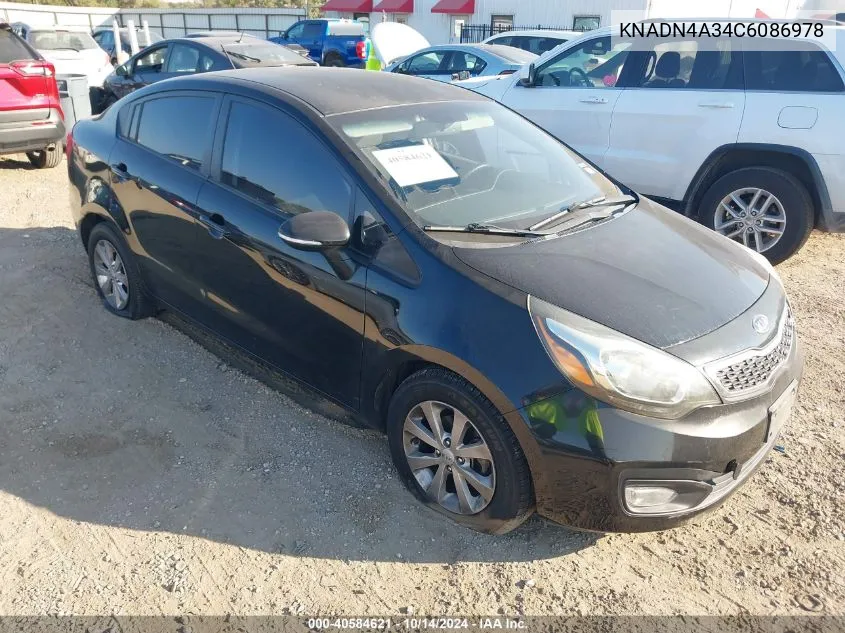 2012 Kia Rio Ex/Sx VIN: KNADN4A34C6086978 Lot: 40584621