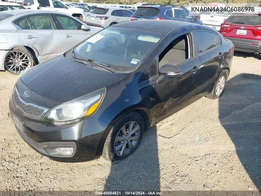 2012 Kia Rio Ex/Sx VIN: KNADN4A34C6086978 Lot: 40584621