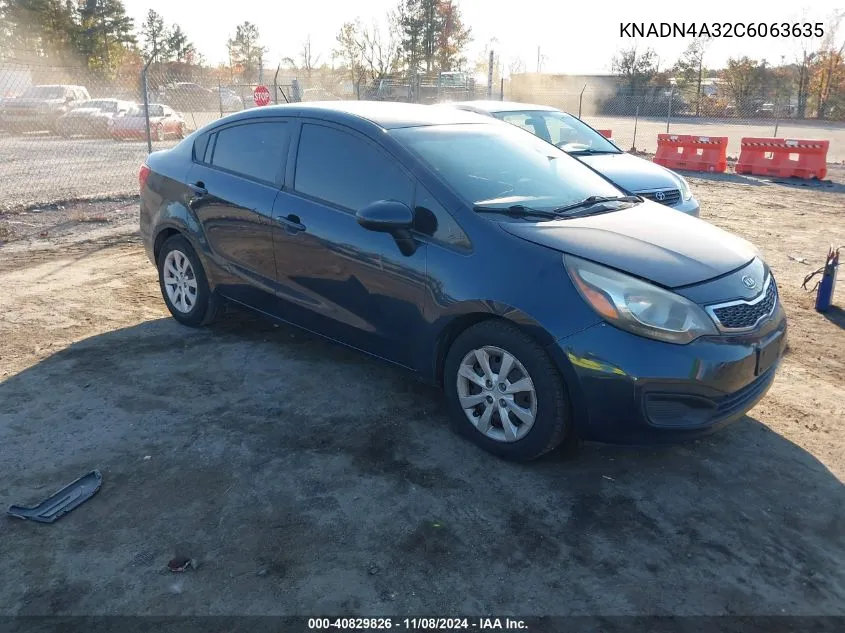 2012 Kia Rio Ex VIN: KNADN4A32C6063635 Lot: 40829826