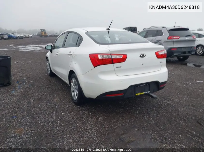 2013 Kia Rio Lx VIN: KNADM4A30D6248318 Lot: 12043614