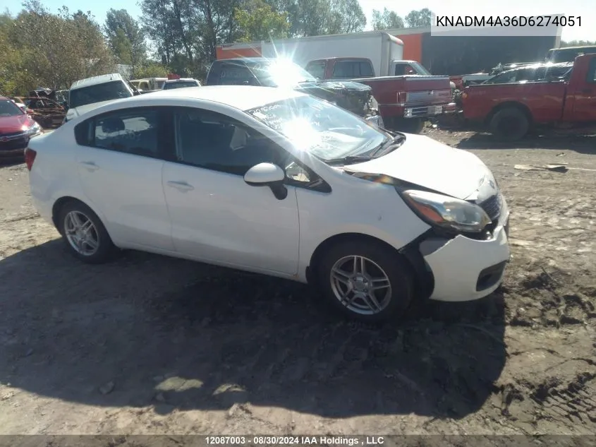 2013 Kia Rio VIN: KNADM4A36D6274051 Lot: 12087003