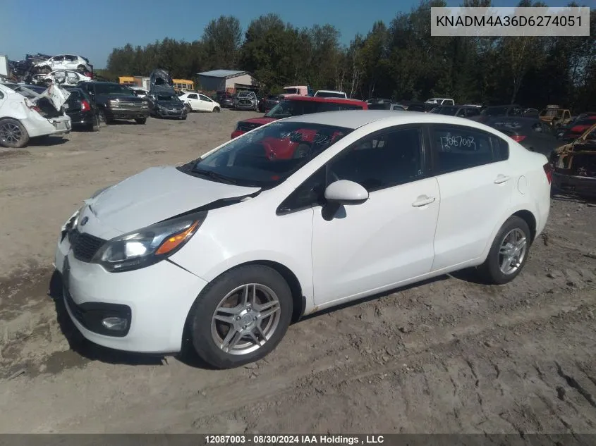 2013 Kia Rio VIN: KNADM4A36D6274051 Lot: 12087003