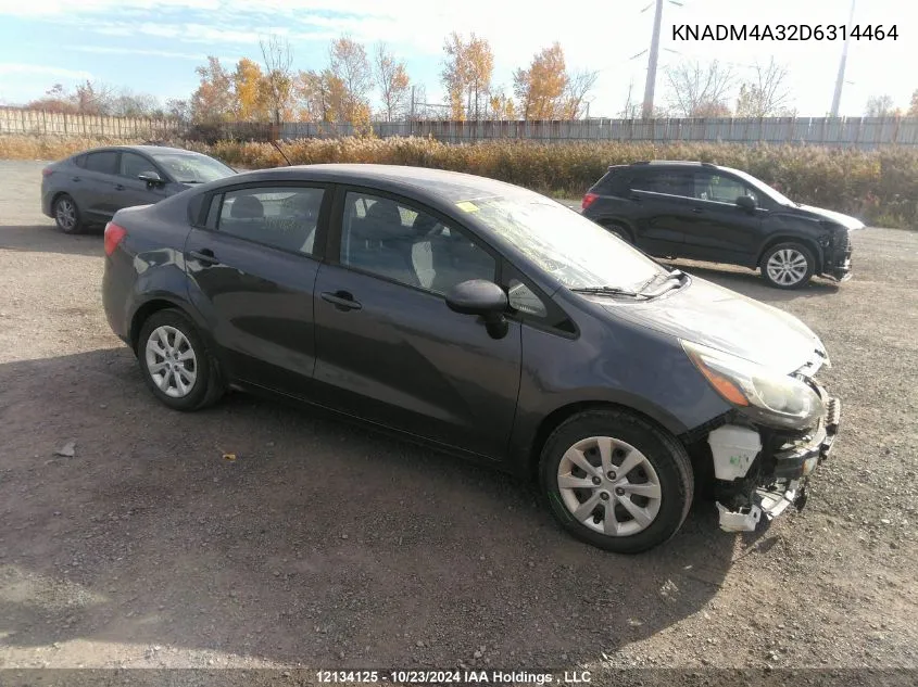 2013 Kia Rio Lx VIN: KNADM4A32D6314464 Lot: 12134125